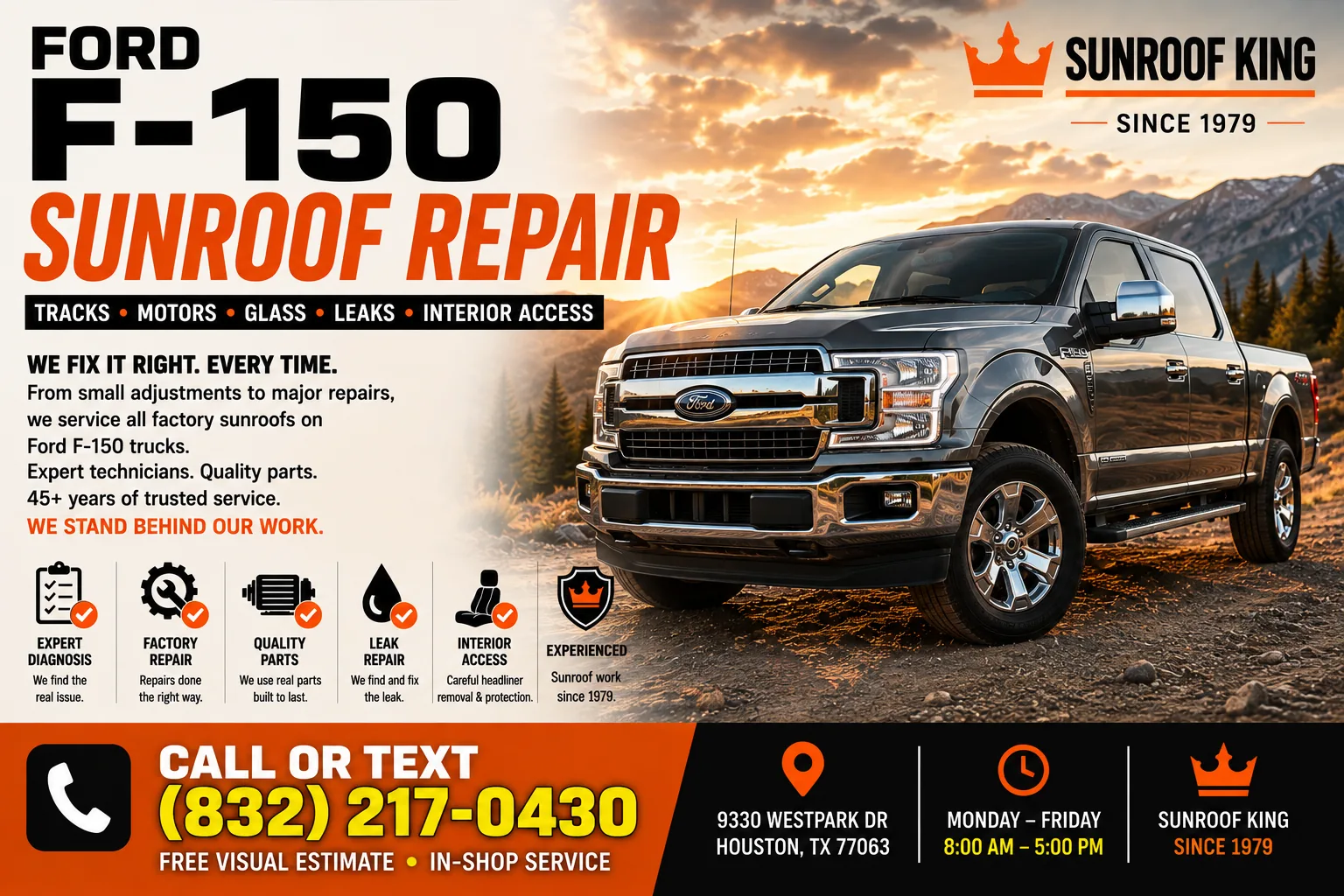 Ford F-150 sunroof repair at Sunroof King in Houston