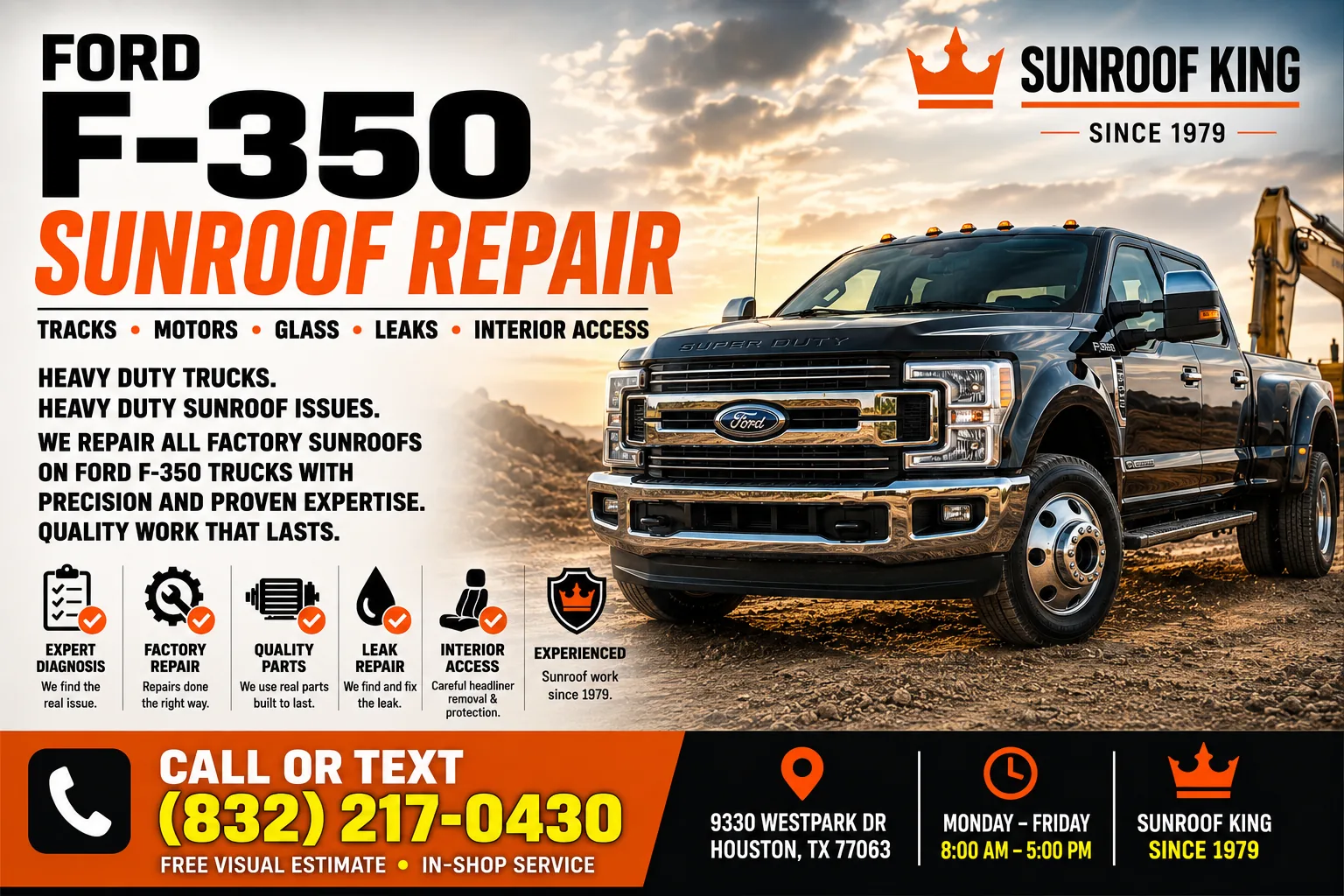 Ford F-350 sunroof repair at Sunroof King in Houston