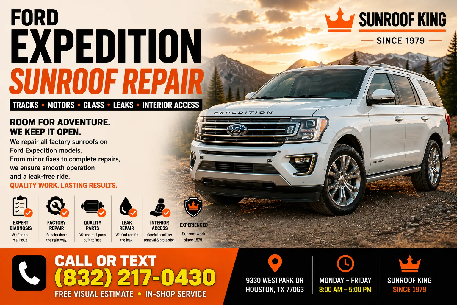 Ford Expedition sunroof repair at Sunroof King in Houston