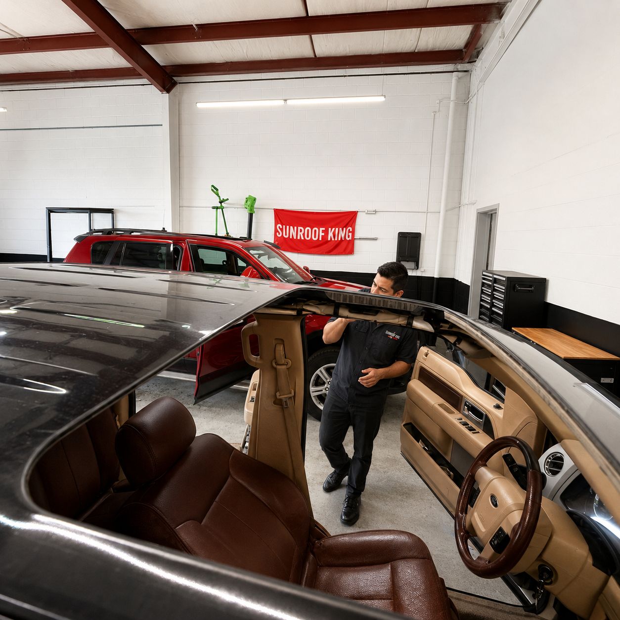 Sunroof King technician working in the Houston shop