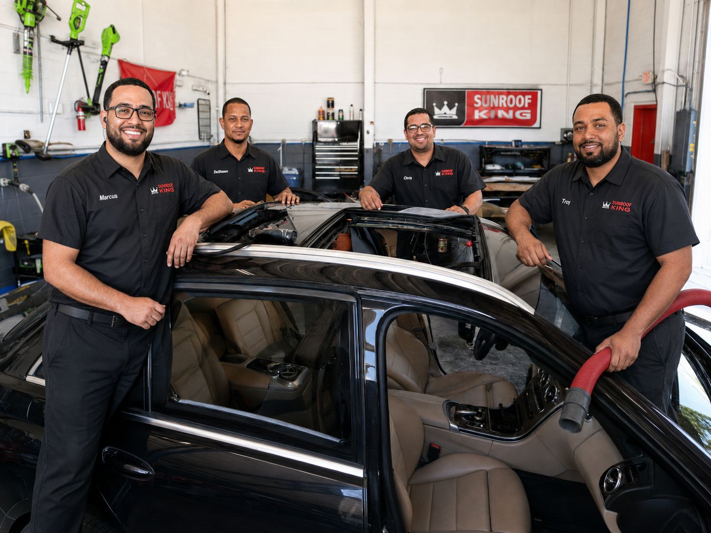 The Sunroof King team at the Houston shop