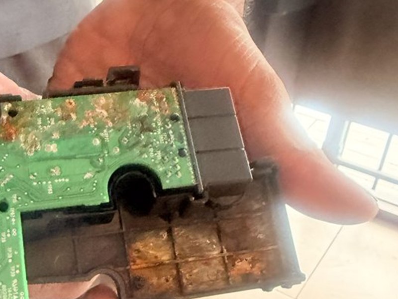 Corroded sunroof motor control unit removed during a Sunroof King repair